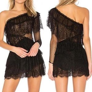 House of Barlow 1969 X Revolve One shoulder lace Aries Mini dress